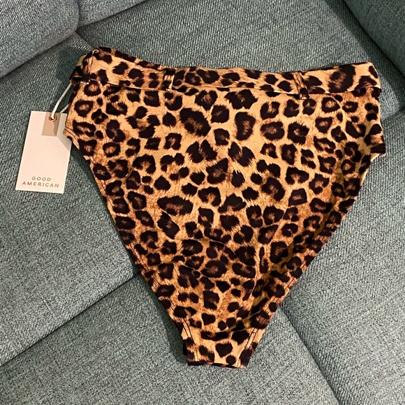 Good American Brown Leopard Print Showoff Belted Bikini Bottoms Womens Size 1 - Picture 6 of 8